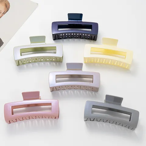Large Rectangle Hollow Hair Claw Clip Pearlescent Matte Shark Clip For Women Thick Hair Non-Slip Styling Accessory
