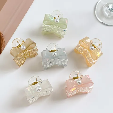 Stile Coreano Dolce Farfalla Fiocco Pinza per Capelli Acrilico Perla Sintetica Mini Shark Clip Accessorio Decorativo per Donna Ragazza