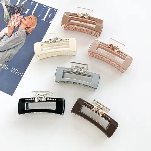 Pince à Cheveux Élégante en Forme de Cœur avec Strass pour Femme Barrette Rectangulaire en Acrylique Bijoux de Mode
