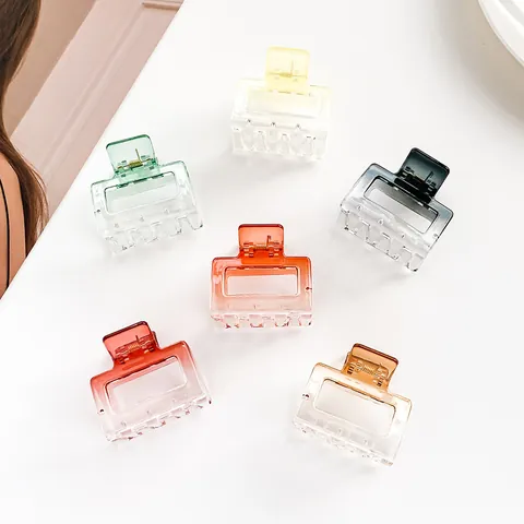 Women's Transparent Gradient Square Hair Claw Clip Resin Plastic Geometric Hair Catch Barrette Styling Accessory For Girls