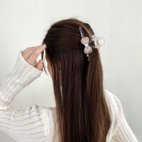 Pinza per Capelli Trasparente con Fiocco a Farfalla e Perla Artificial Sintetica Elegante Pinza in Acrilico Accessorio Capelli Donna