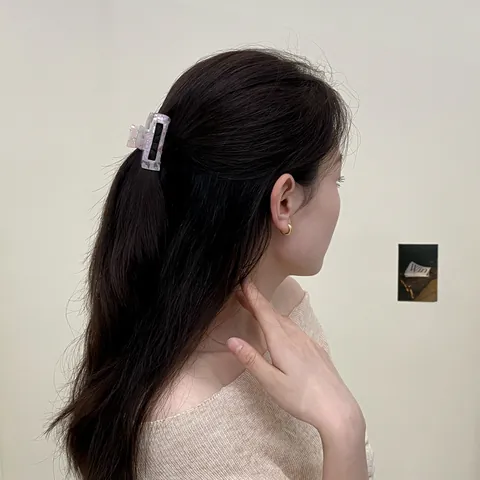 Pinza para el Cabello de Acetato con Textura de Mármol Rectangular Hueca para Mujer Accesorios para el Cabello Geométricos