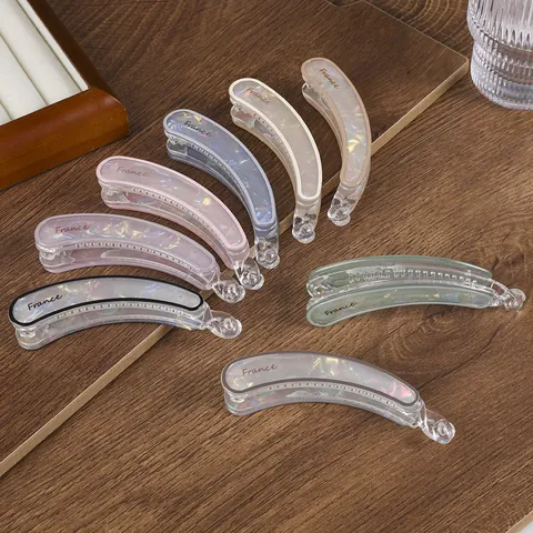 French Style Large Banana Clip Iridescent Shell Texture Acetate Hair Clip Hair Accessories For Women Ponytail Holder Headwear