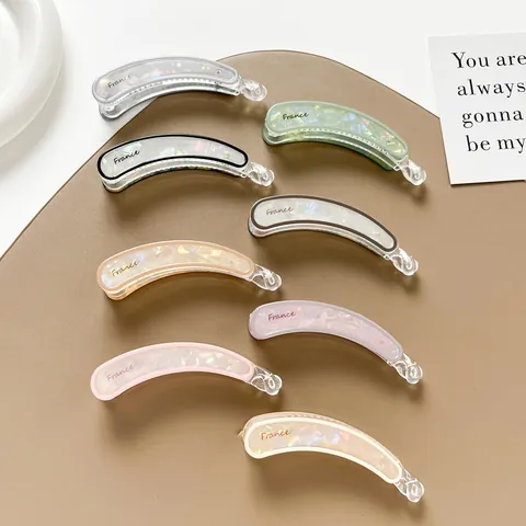 French Style Large Banana Clip Iridescent Shell Texture Acetate Hair Clip Hair Accessories For Women Ponytail Holder Headwear