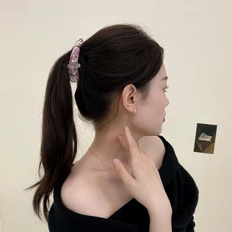 Elegant Acrylic Flower Banana Hair Clip With Rhinestones And Glitter For Women Stylish Ponytail Bun Holder Accessory
