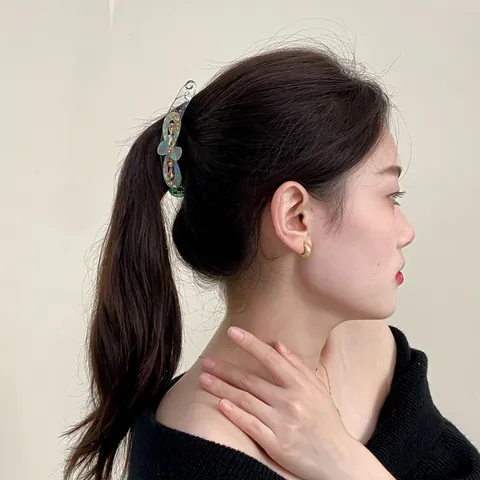 Pince Banane Élégante En Acrylique Avec Décoration Florale En Strass Accessoire De Mode Pour Queue De Cheval Pour Femme