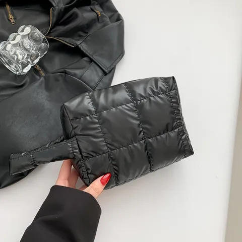 Women Quilted Puffer Clutch Bag Minimalist Nylon Grid Handheld Makeup Storage Bag For Travel Daily Casual Fashion Accessory