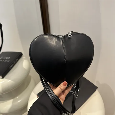 Mode Damen Herzförmige PU Leder Umhängetasche Einfarbig Reißverschluss Schultertasche Lässige Messenger Bag Täglich