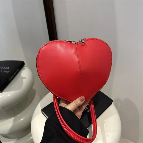 Mode Damen Herzförmige PU Leder Umhängetasche Einfarbig Reißverschluss Schultertasche Lässige Messenger Bag Täglich