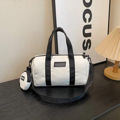 Bolso Boston de Nailon para Mujer Con Mini Monedero Redondo Bolso de Hombro Casual de Moda Color Sólido Con Cremallera