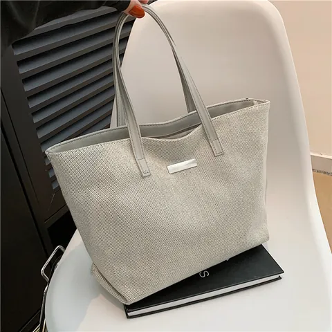 Damen Große Kapazität Canvas Einkaufstasche Minimalistisch PU Leder Riemen Schultertasche Urban Einfach Pendeln Handtasche