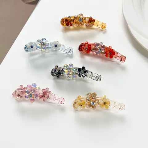 Eleganter Blumen Bananen Haarclip Acryl Harz Vertikaler Clip Mit Strasssteinen Koreanischer Stil Haarschmuck Für Damen Alltag Büro Styling