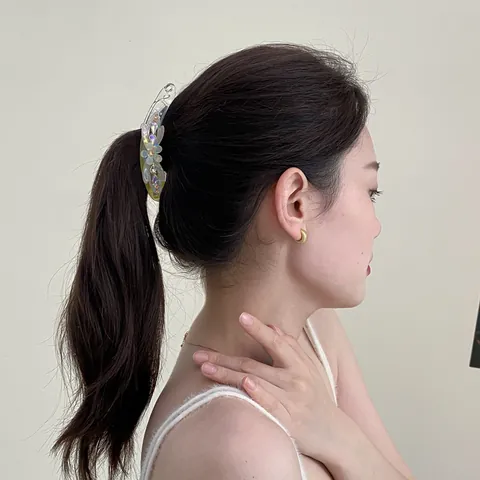 Eleganter Zelluloseacetat Bananen Haarspange Mit Strass Blume Großer Pferdeschwanz Halter Damen Vintage Blumen Haarschmuck