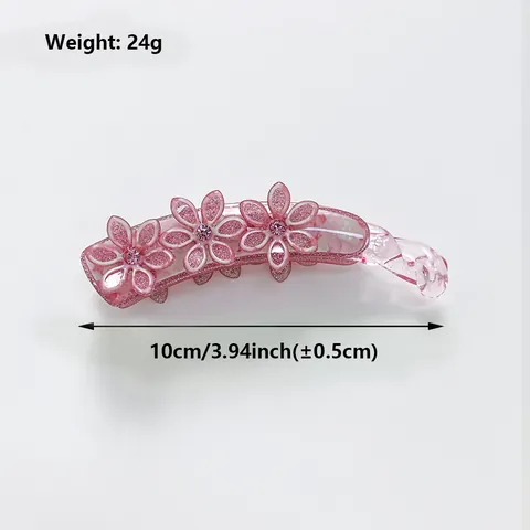 Eleganter Bananen-Haarclip Mit Blumen Und Strass Glitzer Für Damen Acryl Modischer Kopfschmuck Große Haarmenge Vertikaler Pferdeschwanz-Halter