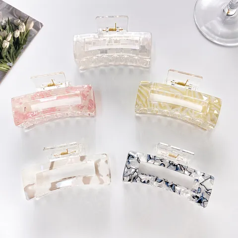 Pinza de Pelo Grande de Acrílico para Mujer Patrón de Mármol Pinza de Resina Antideslizante Geométrica Accesorios para el Cabello