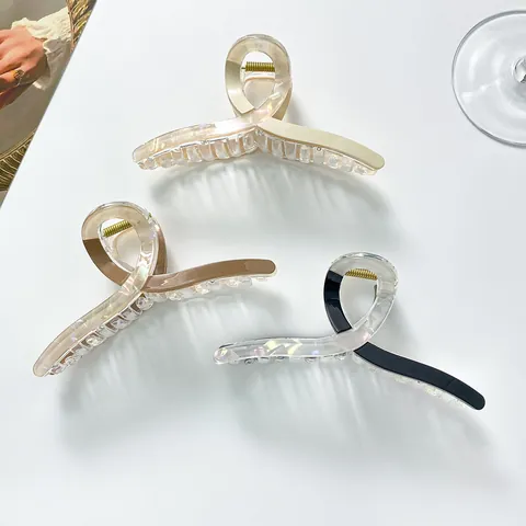 Extra Large Cross Hair Claw Iridescent Solid Color Resin Hair Clip For Thick Hair Elegant Fashion Hair Accessories For Women