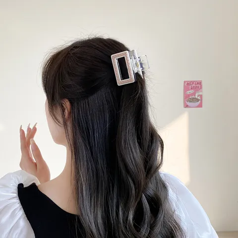 Geometric Square Hair Claw Clip For Women Kids Acrylic Transparent Contrast Color Striped Hair Clamp Non-Slip Small Jaw Clip