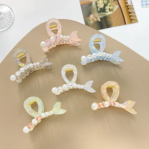 Pinza Per Capelli Iridescente A Coda Di Pesce Con Künstliche Perle E Strass Elegante Fermaglio In Acrilico Accessori Per Capelli Donna