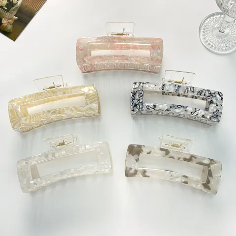 Grande Pinza per Capelli Quadrata da Donna Texture Marmo Acetato di Cellulosa Geometrico Presa Forte Accessori per Capelli alla Moda
