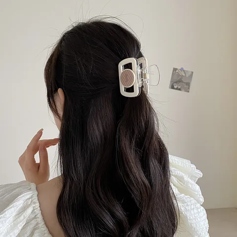 Französische Minimalistische Geometrische Rechteckige Haarklammern Mit Buchstaben-Kreis-Dekor Für Damen Acryl Große Haarkralle Elegantes Styling-Zubehör