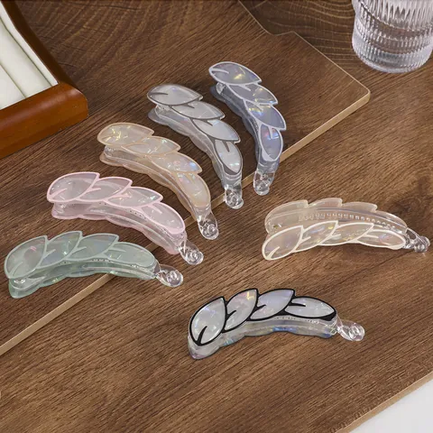 Large Leaf Shaped Banana Clip Iridescent Acrylic Hair Claw Clip For Women Elegant Ponytail Holder Fashion Hair Accessories