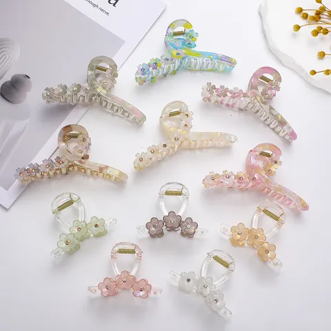 Elegant Niche Design Flower Petal Rhinestone Hair Claw Clip Large Acrylic Shark Clip For Women Girls Hair Styling Accessory