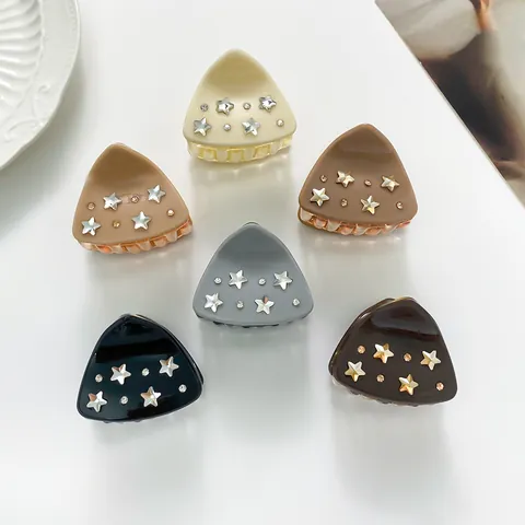 Korean Acrylic Star Rhinestone Hair Claw Clip Elegant Small Triangle Shark Clip Ponytail Bun Holder For Women Hair Accessories