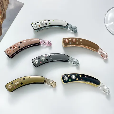 Eleganter Bananen Haarklammer Aus Acetat Strass Kleeblatt Muster Große Vertikale Haarkralle Damen Mode Haarschmuck