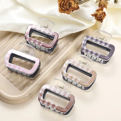 Acrylic Checkerboard Square Hair Claw Clip For Women Kids Small Grid Pattern Duck Print Hair Styling Accessories