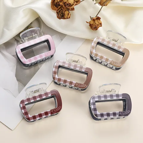 Acrylic Checkerboard Square Hair Claw Clip For Women Kids Small Grid Pattern Duck Print Hair Styling Accessories