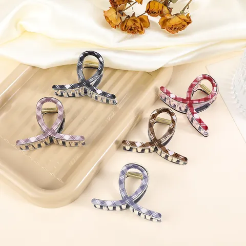 Vintage Ruitjes Schaakbord Haarklem Koreaanse Stijl Acryl Haaraccessoires Geometrische Gedraaide Haarklip voor Dames
