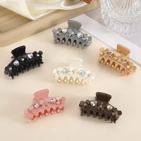 Sweet Acetate Bow Knot Heart Rhinestone Hair Claw Clip Small Crab Clip Elegant Hair Accessory For Women Daily Styling