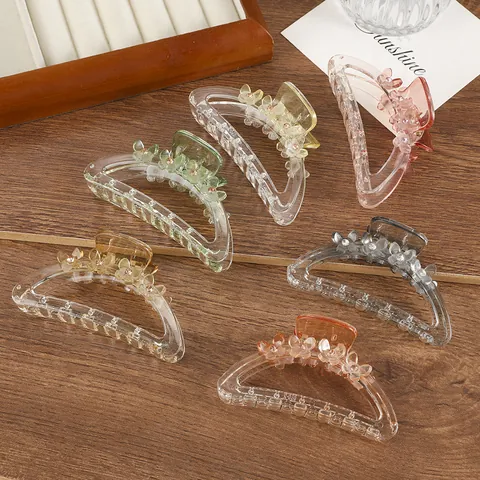 Elegant Transparent Resin Butterfly Flower Hair Claw Clip With Rhinestone Korean Style Hair Accessories For Women Daily