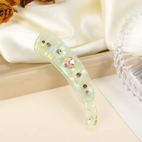 Eleganter Irisierender Bananen Haarklammer Mit 3D Floral Strass Hoher Pferdeschwanz Vertikaler Clip Damen Haarschmuck
