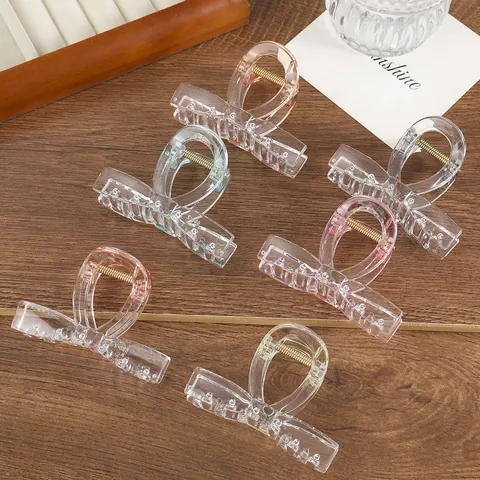 Pinza de Garra para el Cabello con Lazo Transparente Estilo Coreano para Mujer Material de PC Con Resorte de Metal Color Degradado Accesorio Diario