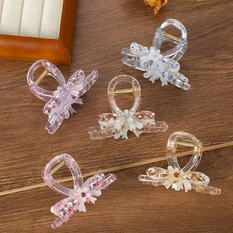 Elegante Molla per Capelli con Fiori di Strass Fiocco in Acetato di Cellulosa Accessori Moda per Capelli Donna Ragazza