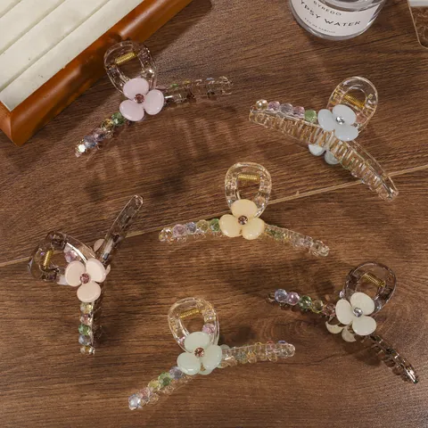 Elegante Blumen Haarklammer Große Harz Strass Perlen Haargreifer Koreanischer Stil Haarschmuck Für Dickes Haar Damen Geschenk