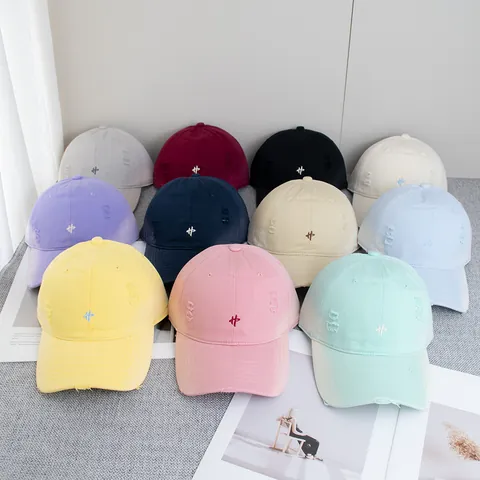 Berretto da Baseball in Cotone Vintage Distressed da Donna Lettera Ricamata Ripped Regolabile Soft Top Lavato Cappello da Sole Streetwear