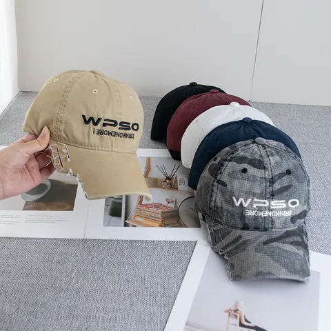 Berretto da Baseball in Cotone Vintage Distressed per Uomo Donna Lettera Ricamata WPSO Regolabile Cappello a Lingua d'Anatra Streetwear