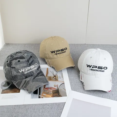 Berretto da Baseball in Cotone Vintage Distressed per Uomo Donna Lettera Ricamata WPSO Regolabile Cappello a Lingua d'Anatra Streetwear