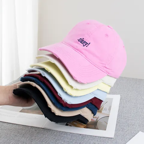 Unisex Vintage Distressed Cotton Baseball Cap Alphabet Embroidery Frayed Edge Retro Sun Hat For Men Women Casual Streetwear