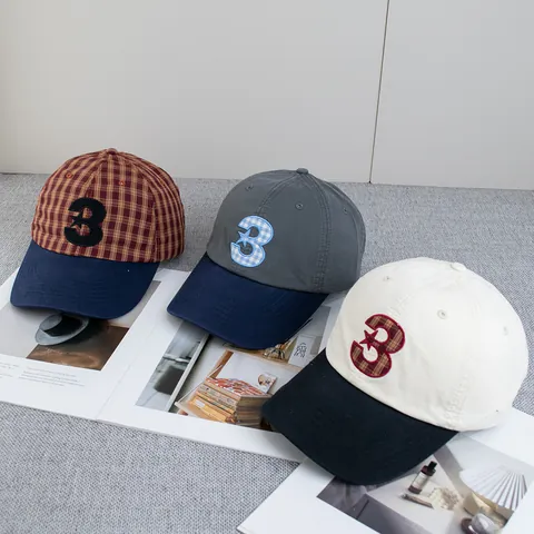 Gorra de Béisbol Retro a Cuadros Con Bordado Dígito 3 y Parche Estrella Color de Contraste Ajustable Sombrero Casual Mujer Hombre