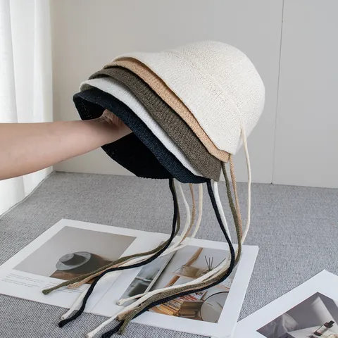 Cappello da Pescatore in Paglia Intrecciata Vintage da Donna Protezione Solare Traspirante Nastro Estivo Spiaggia Tesa Larga Pieghevole