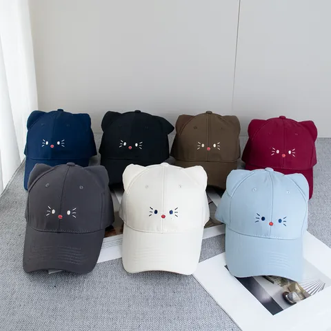 Simpatico Berretto Da Baseball Con Orecchie Di Gatto 3D Per Donna Cotone Viso Animale Ricamato Protezione Solare Cappello A Becco D'Anatra Alla Moda Regolabile