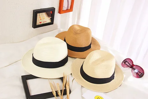 Women's Wide Brim Straw Braid Sun Hat Summer Beach Fedora Panama Hat With Decorative Band For Holiday Vacation Sunshade