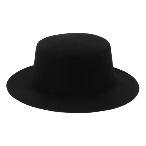 Vintage Britischer Stil Flacher Kopf Breite Krempe Wollen Filzhut Für Damen Herren Einfarbig Retro Minimalistisch Lässig Hut