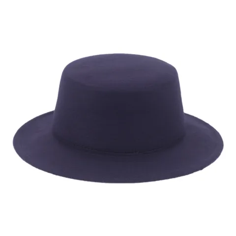 Vintage Britischer Stil Flacher Kopf Breite Krempe Wollen Filzhut Für Damen Herren Einfarbig Retro Minimalistisch Lässig Hut
