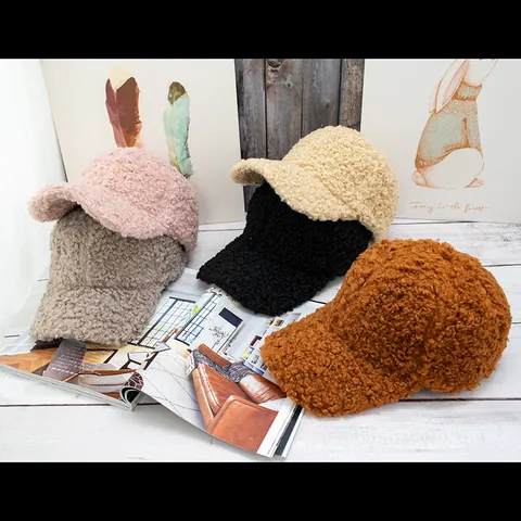 Gorra de Béisbol de Invierno Cálida de Vellón Sherpa para Mujer Felpa Gruesa Color Sólido Ajustable para Uso Diario al Aire Libre