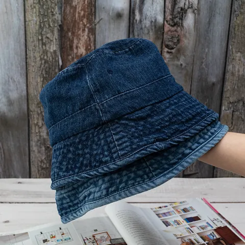 Women Retro Washed Denim Bucket Hat Casual Solid Color Sun Protection Outdoor Travel Basin Cap Fisherman Hat