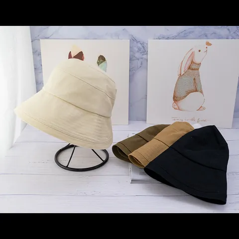 Sombrero de Pescador de Lona de Color Sólido para Mujer Protección Solar Ala Ancha Plegable Estilo Japonés Playa Aire Libre